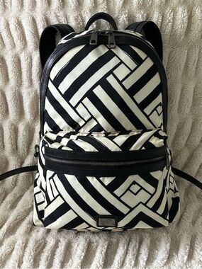 Dolce & Gabbana Backpack, Black and Ivory Geometric Print, Nylon & Leather